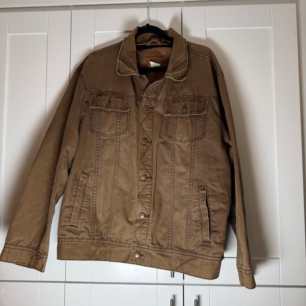 Arizona Jean Co Men’s Brown Denim Trucker Jacket Distressed Workwear XL